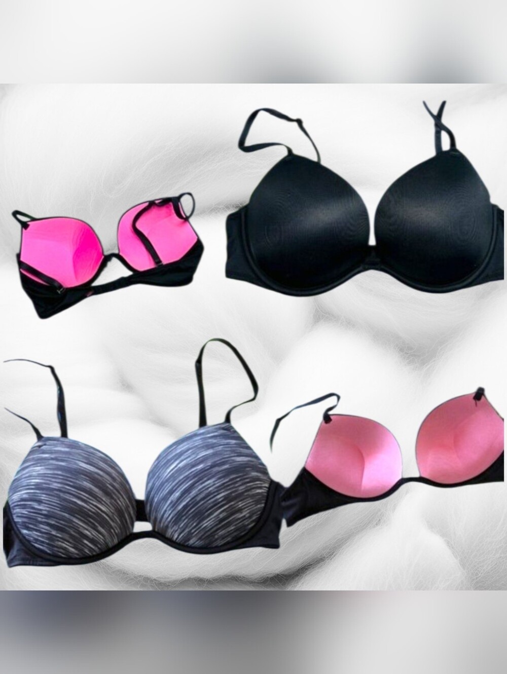 2 PINK Victoria's Secret Push-Up Bra Set in Black, Pink, Heather Gray